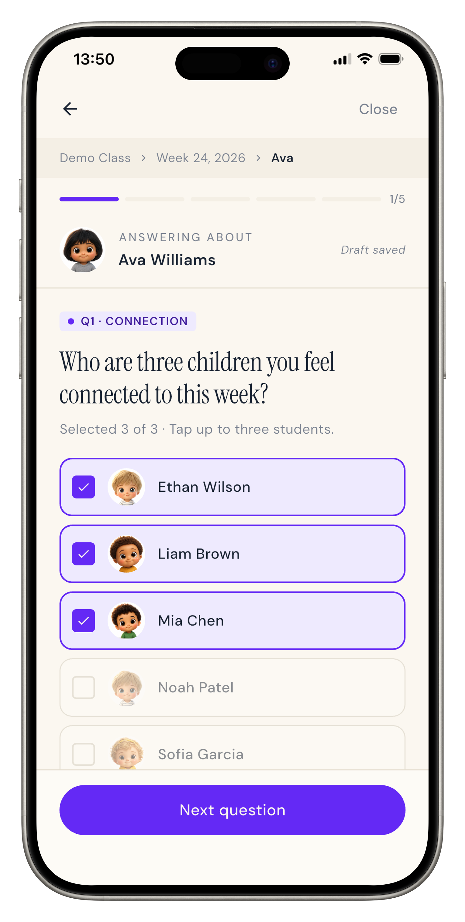 Kinnections Conversation connection question screen